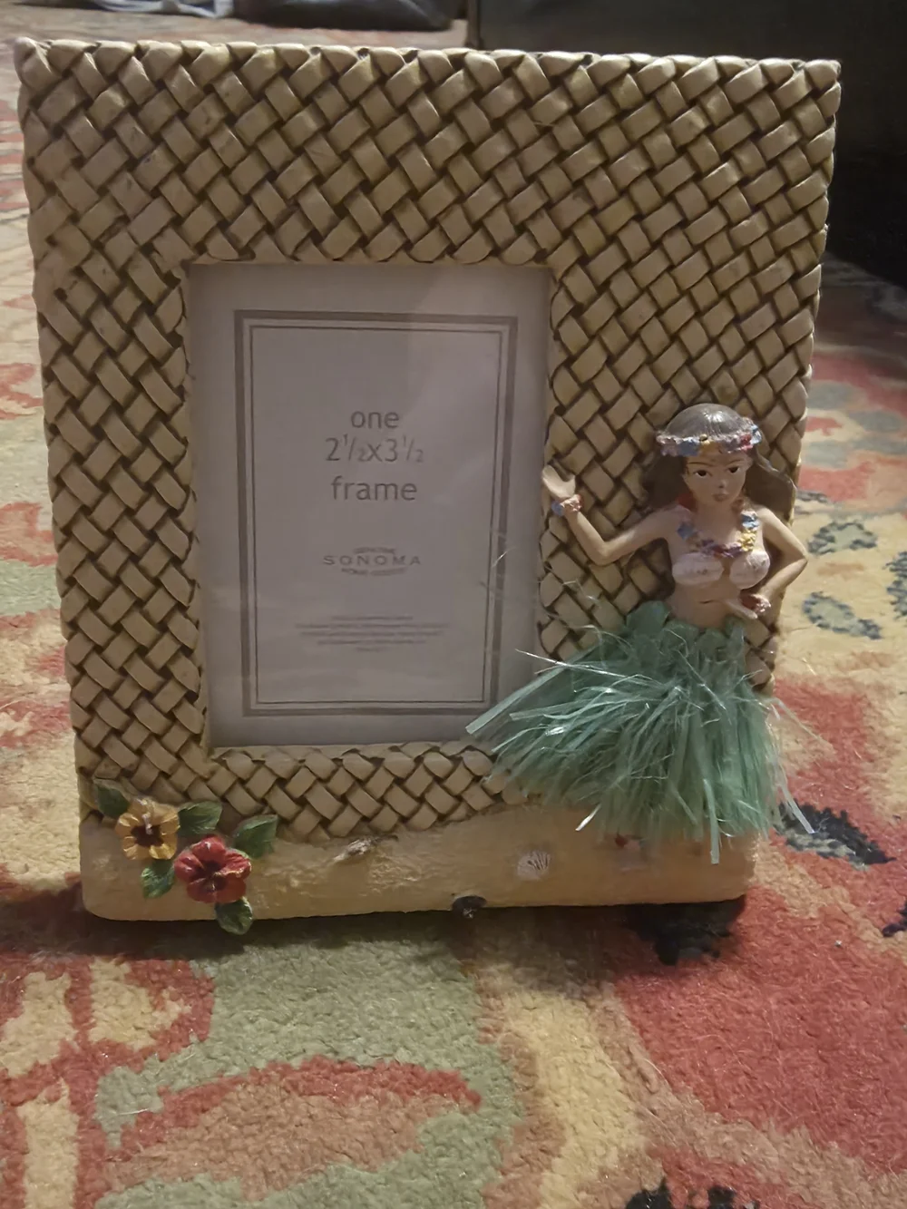 Sonoma Cream Woven Rattan Photo Frame with Hula Dancer Accent